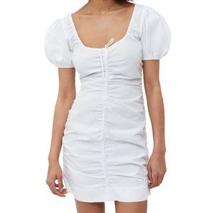 GANNI COTTON RUCHED POPLIN MINI DRESS/ SIZE: 36/ BRIGHT WHITE